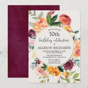 Fall floral rustic birthday party, adult any age invitation