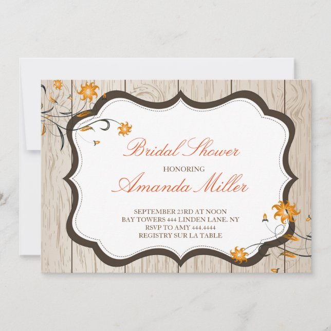Fall Floral Rustic Bridal Shower Invitations (Front)