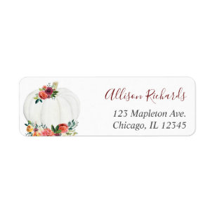 Fall floral rustic burgundy white pumpkin return address label