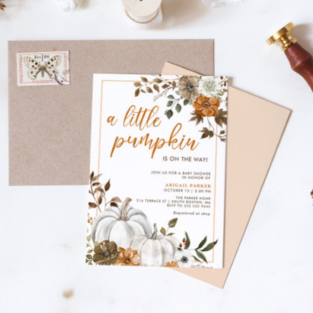 Fall Floral Rustic Pumpkin Baby Shower Invitation (Fall Rustic Floral Pumpkin Baby Shower Invite)