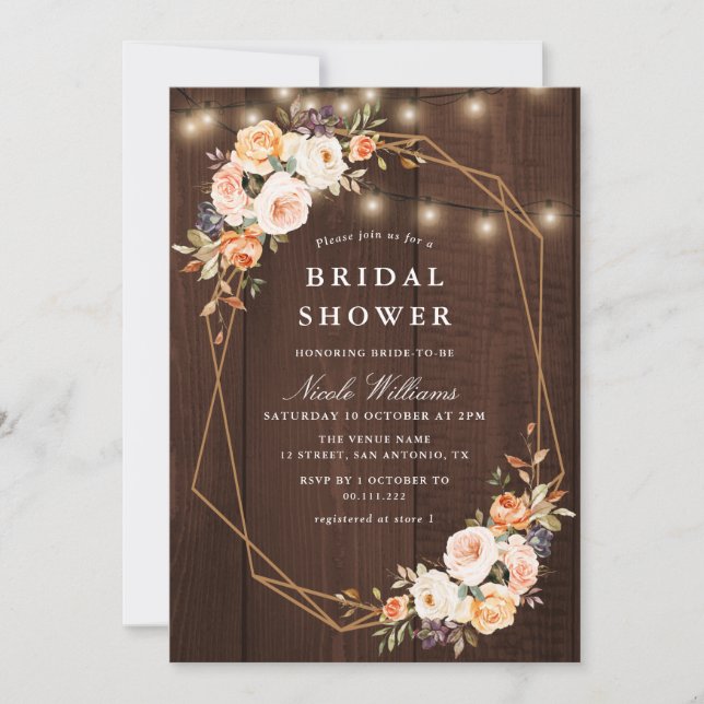 fall floral rustic string lights bridal shower invitation (Front)
