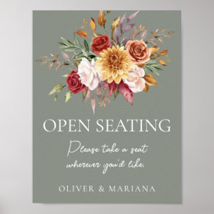 Fall Floral Sage Green Wedding Open Seating Sign