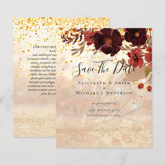 Fall Floral SAVE DATES Terracotta Burgundy Red (Front/Back)