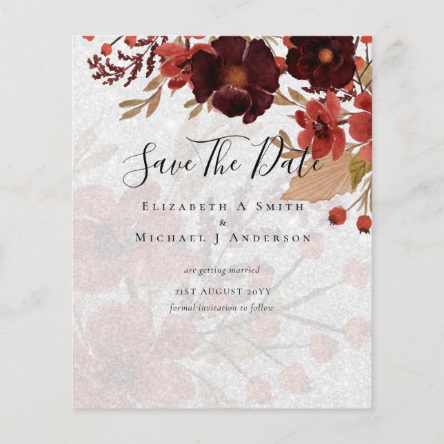 Fall Floral SAVE DATES Terracotta Burgundy Red Flyer (Front)