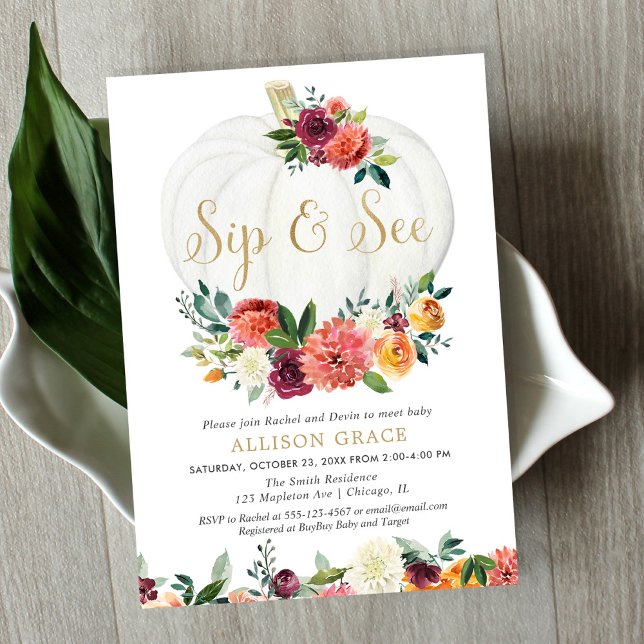 Fall floral sip see gender neutral meet greet baby invitation (Creator Uploaded)