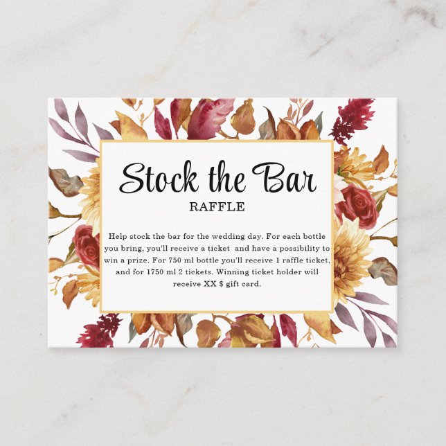 Fall Floral Stock the bar Bridal Shower  Enclosure Card (Front)