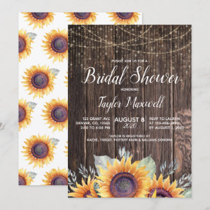 Fall floral sunflower rustic wood bridal shower invitation