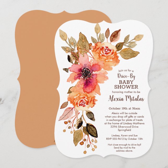 Fall Floral Swag DRIVE-BY Baby Shower Invitations (Front/Back)