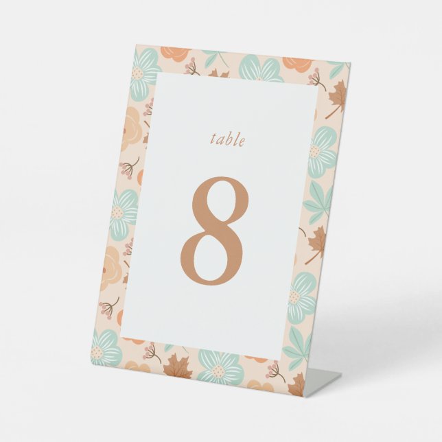 Fall Floral Table Number' Pedestal Sign (Front)
