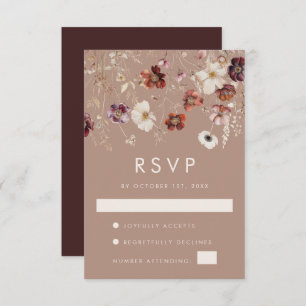 Fall Floral Taupe Wedding RSVP Card