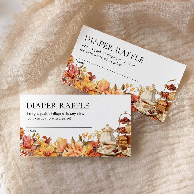 Fall Floral Tea Party Baby Shower Diaper Raffle Enclosure Card (Creator Uploaded)