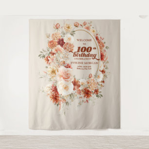 Fall floral terracotta blush groovy 100th birthday tapestry