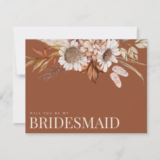Fall Floral Terracotta Bridesmaid Proposal Card (Front)