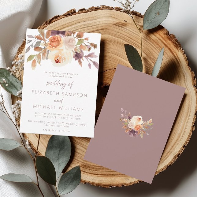 Fall Floral Terracotta Plum Wedding Invitation (Creator Uploaded)