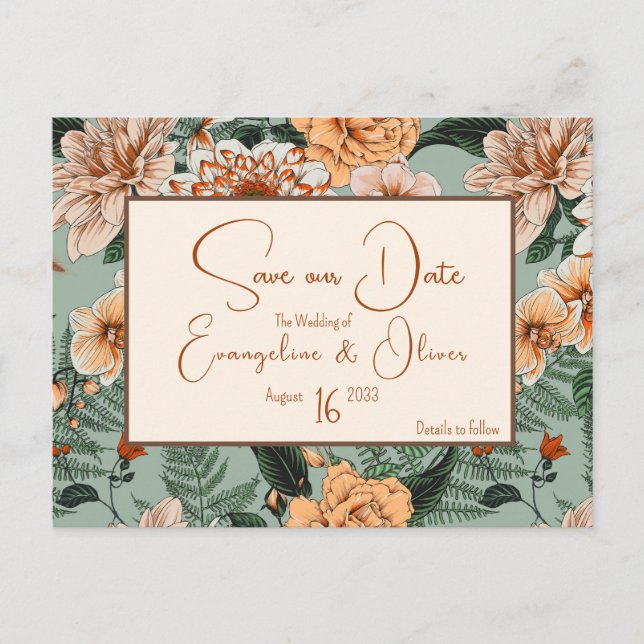 Fall Floral Terracotta Sage Blush Wedding  Announcement Postcard (Front)