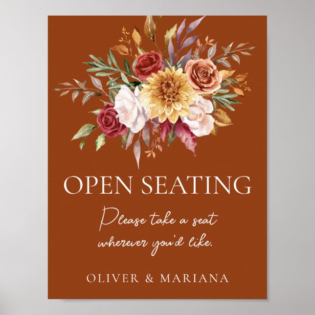 Fall Floral Terracotta Wedding Open Seating Sign (Front)