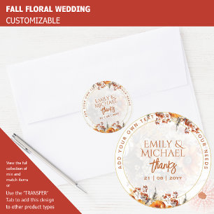 FALL FLORAL THANK YOU FAVOR GIFT ENVELOPE CUSTOM CLASSIC ROUND STICKER