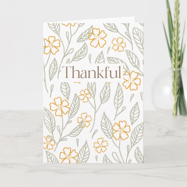 Fall Floral Thankful Thanksgiving Greeting Card (Front)