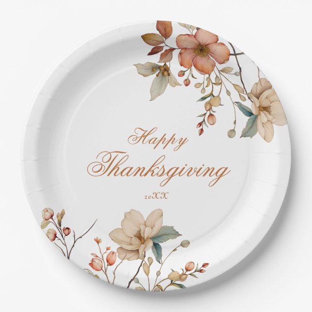 Fall Floral Thanksgiving  Paper Plate (Front)