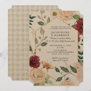 Fall Floral Watercolor Marsala Kraft Couple Shower Invitation