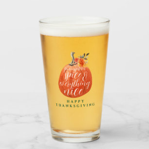 Fall Floral Watercolor Pumpkin Thanksgiving Dinner Glass