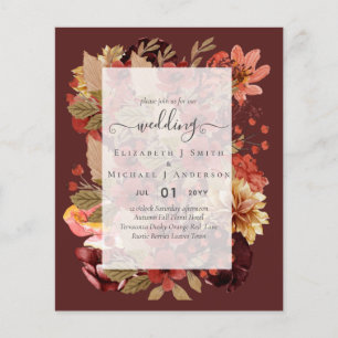Fall Floral Wedding - Burgundy Orange BUDGET Flyer