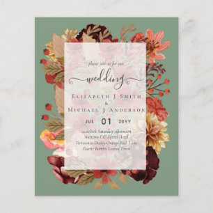 Fall Floral Wedding - Burgundy Orange BUDGET Flyer