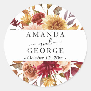 Fall floral Wedding Classic Round Sticker