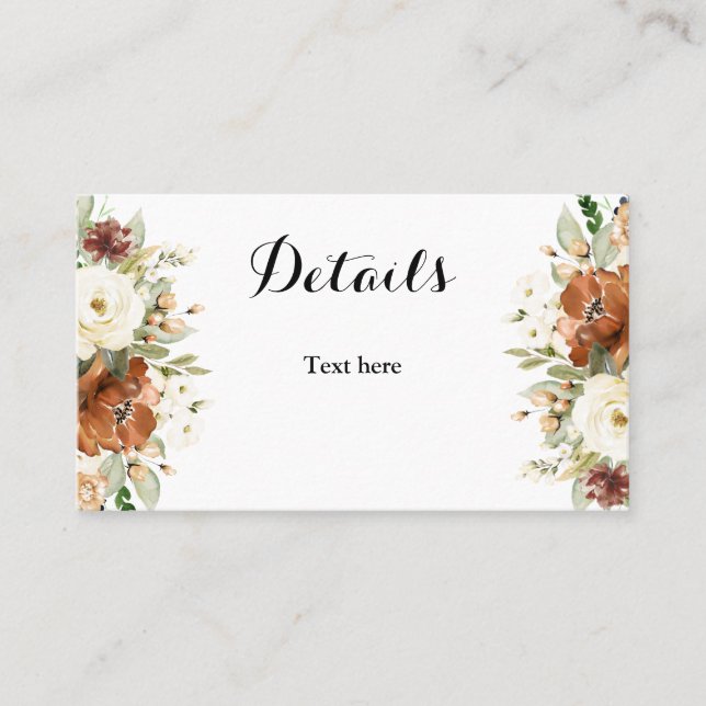 Fall floral wedding details card (Front)