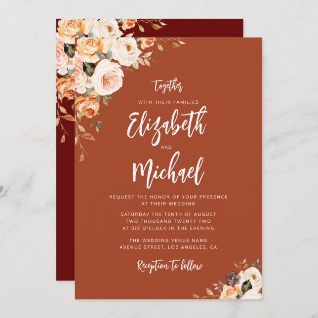 fall floral wedding invitation (Front/Back)