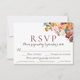 Fall Floral Wedding RSVP Cards with Meal Option