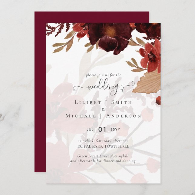 Fall Floral Wedding Suite Terracotta Burgundy Red (Front/Back)