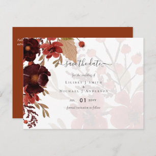 Fall Floral Wedding Suite Terracotta Burgundy Red Postcard