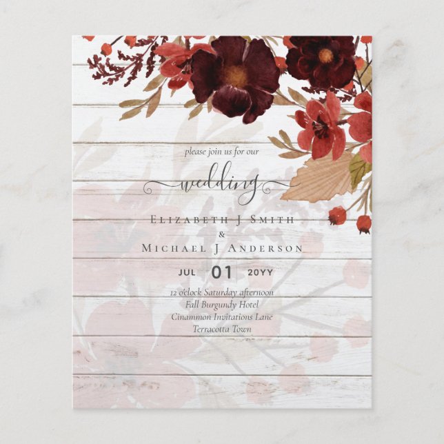 Fall Floral Wedding Terracotta Burgundy Red Flyer (Front)