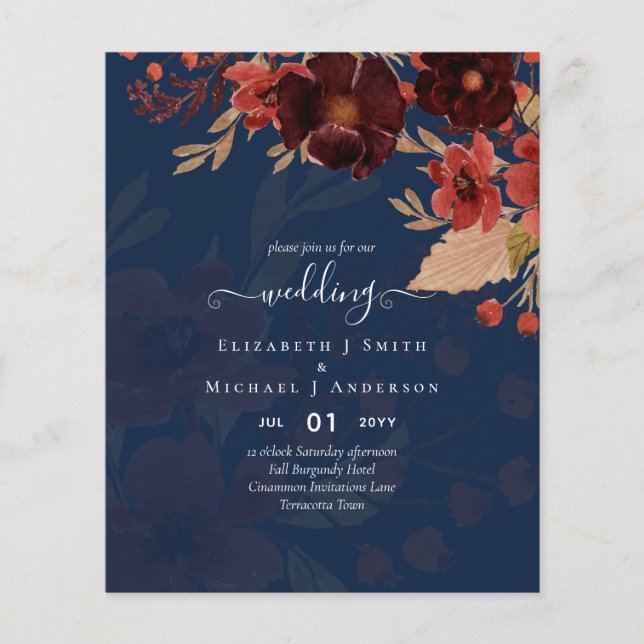 Fall Floral Wedding Terracotta Burgundy Red Flyer (Front)