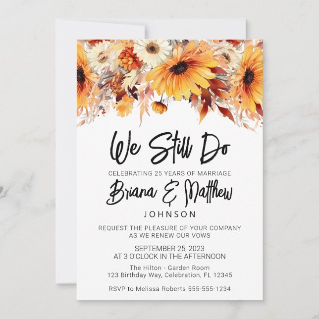 Fall Floral Wedding Vow Renewal Invitation (Front)