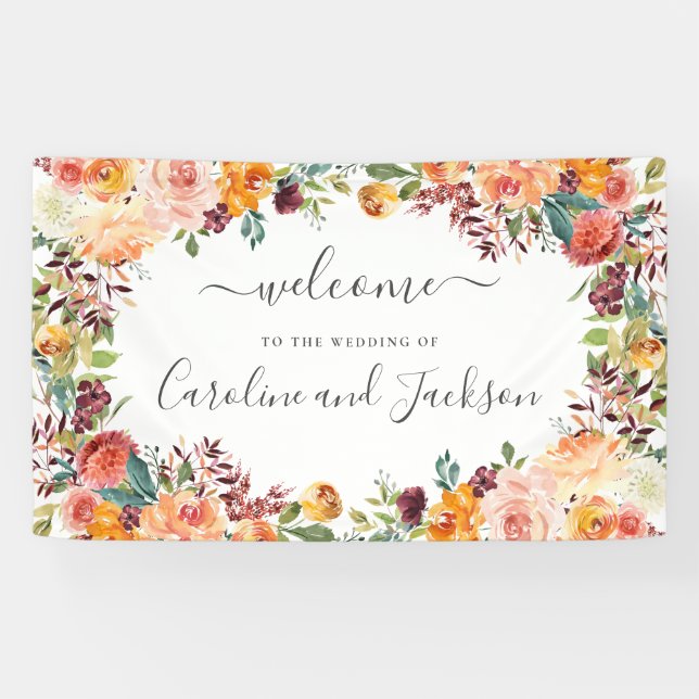 Fall Floral Wedding Welcome Banner (Horizontal)