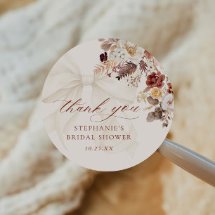 Fall Floral White Bow Bridal Shower Classic Round Sticker