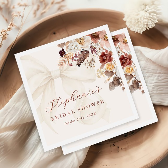 Fall Floral White Bow Bridal Shower Napkin (Creator Uploaded)
