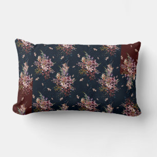 Fall Floral White/Burgundy/Navy Lumbar Pillow