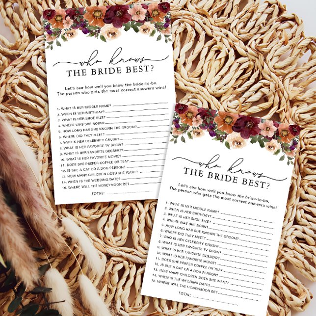 Fall Floral Who Knows Bride the Best Shower Game (Creator Uploaded)