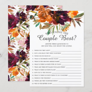 Fall Floral Who Knows the Couple Best Bridal Game Invitation