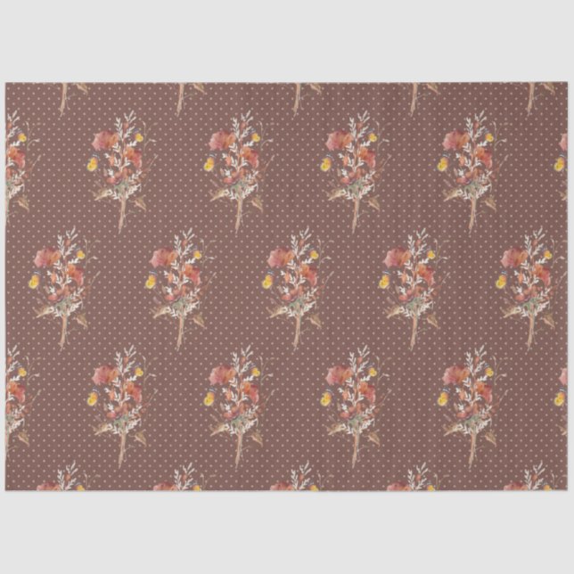 Fall Floral Wildflower Butterfly Brown Decoupage Tissue Paper (Front)