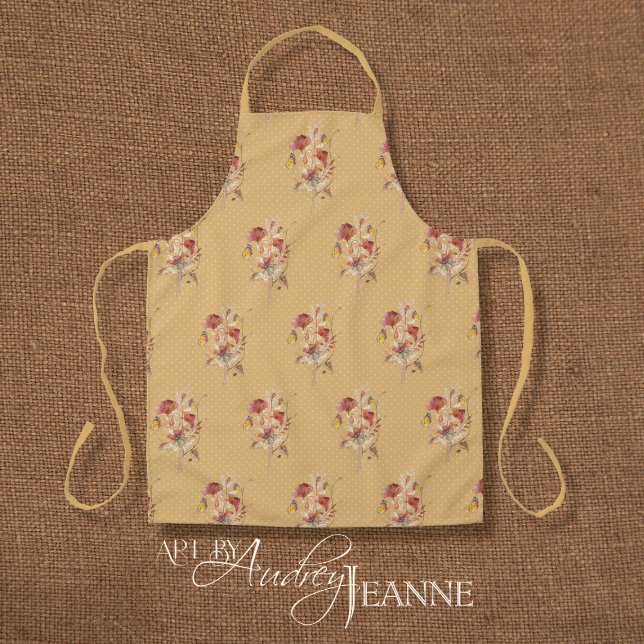 Fall Floral Wildflower Butterfly Gold Watercolor Apron (Creator Uploaded)