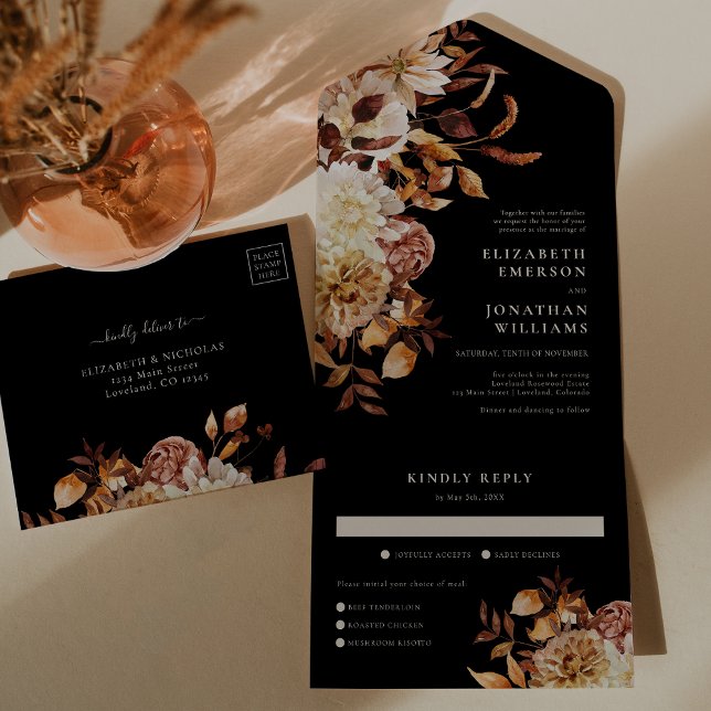 Fall Floral with Meals Wedding All In One Invitation (Fall Floral with Meals Wedding All In One Invitation
)