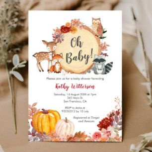 Fall Floral Woodland Baby Shower Invitation