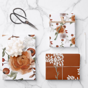 Fall Floral Wrapping Paper Sheets 