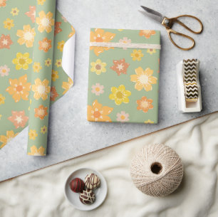 Fall Florals Golden Seamless Rustic Thanksgiving Wrapping Paper