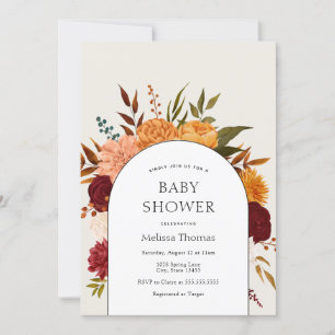 Fall Florals Mums and Marigold Arch Baby Shower Invitation