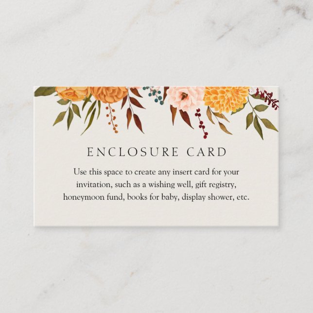Fall Florals Mums Custom Text Enclosure Card (Front)